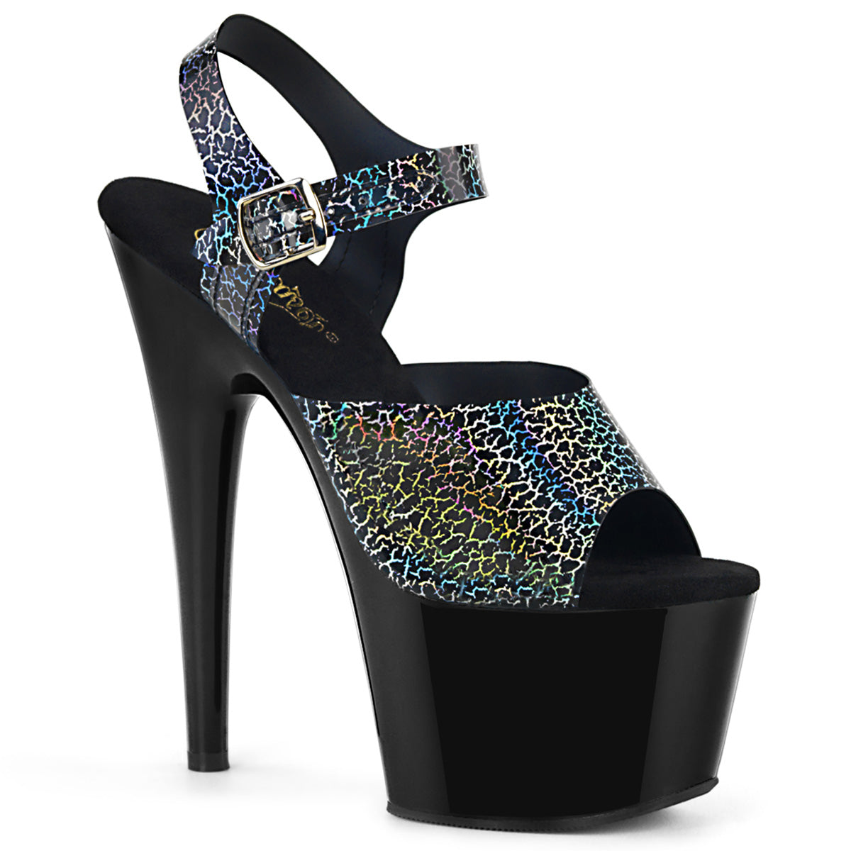 Pleaser Womens Sandals ADORE-708N-CK Blk Crackle Hologram TPU/Blk