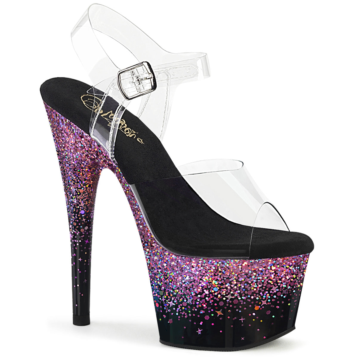 Pleaser   ADORE-708SS CLR/BLK-Purple Multi Glitter