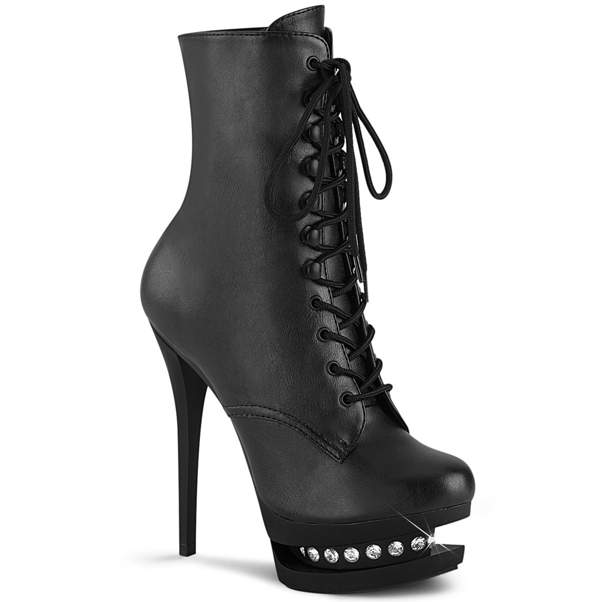 Pleaser Botas de tobillo para mujer BLONDIE-R-1020 BLK Faux Cuero / Blk Mate