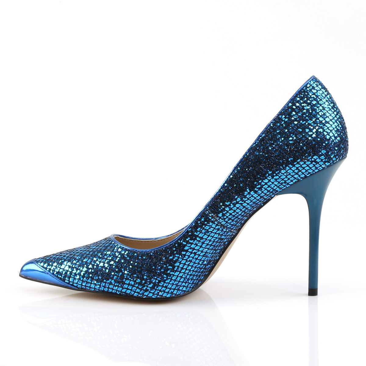 Pleaser Womens Pumps CLASSIQUE-20 Navy Blue Glittery Lame Fabric