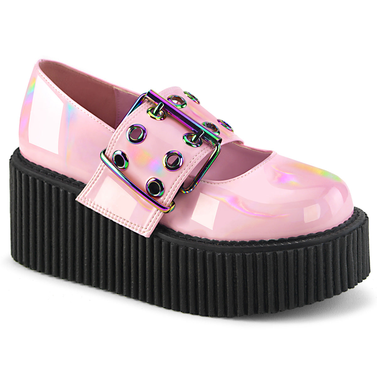 DemoniaCult  Zapato bajo CREEPER-230 B. Pink Holo Pat