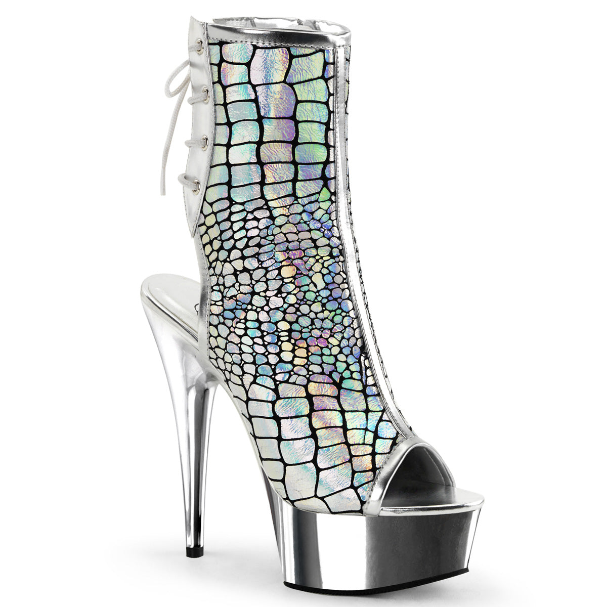 Pleaser Womens Ankle Boots DELIGHT-1018HG Slv Hologram Ostrich Pu/Slv Chrome