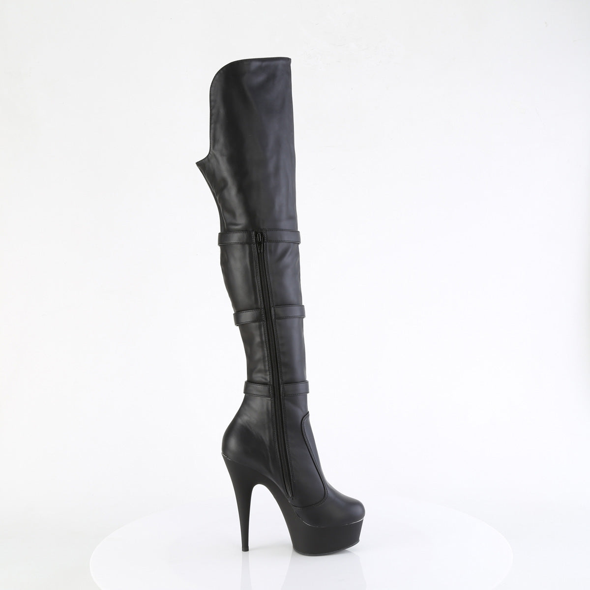 Pleaser   DELIGHT-3018 Blk Str. Faux Leather/Blk Matte