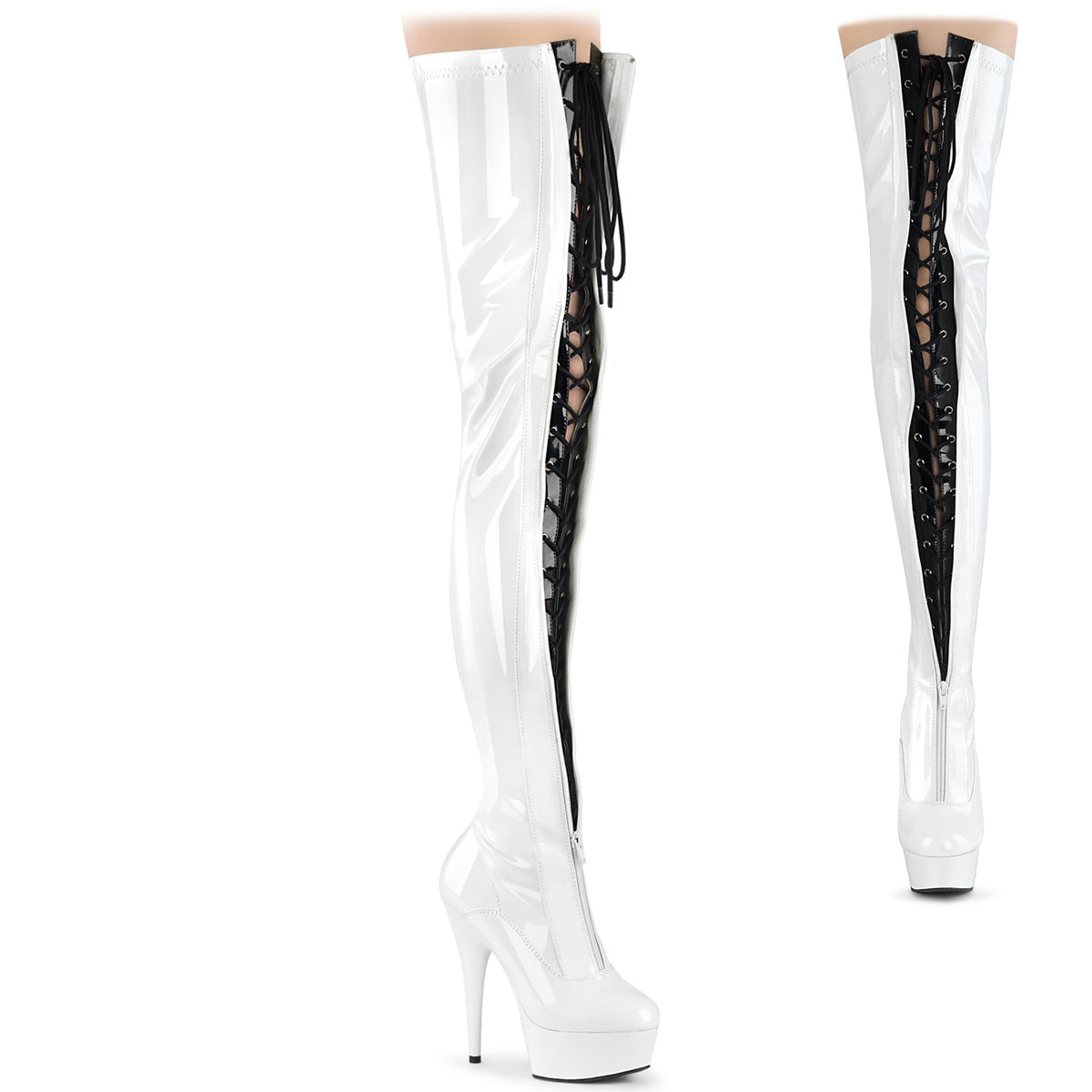 Pleaser  Botas DELIGHT-3027 wht-blk str. Pat / wht