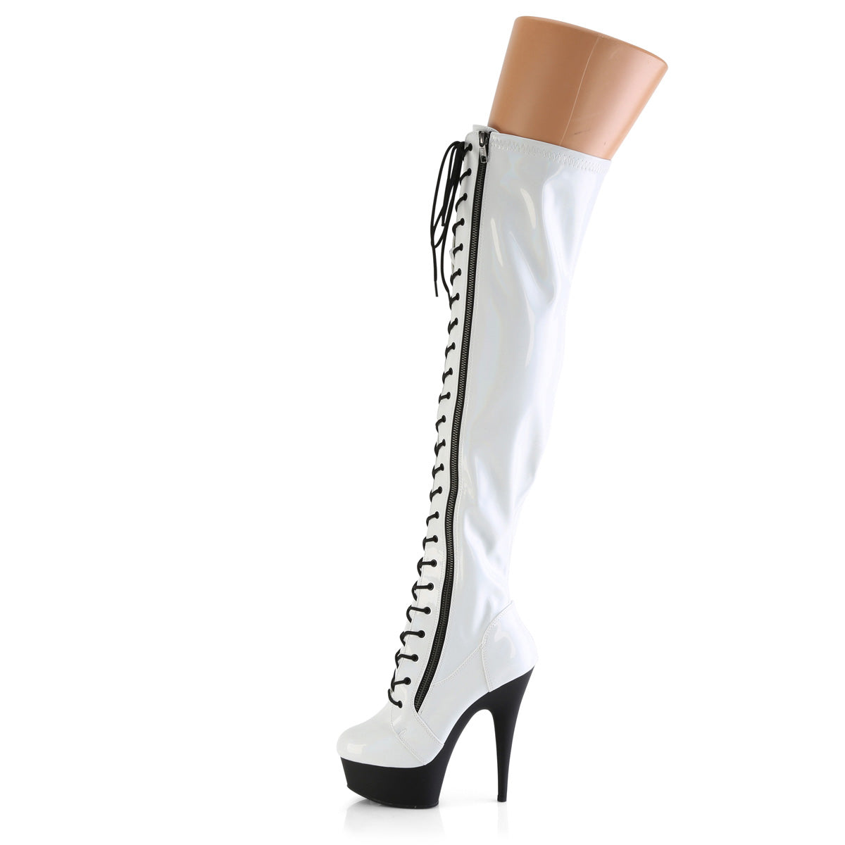 Pleaser   DELIGHT-3029 WHT Str Holograma Pat/BLK Matte