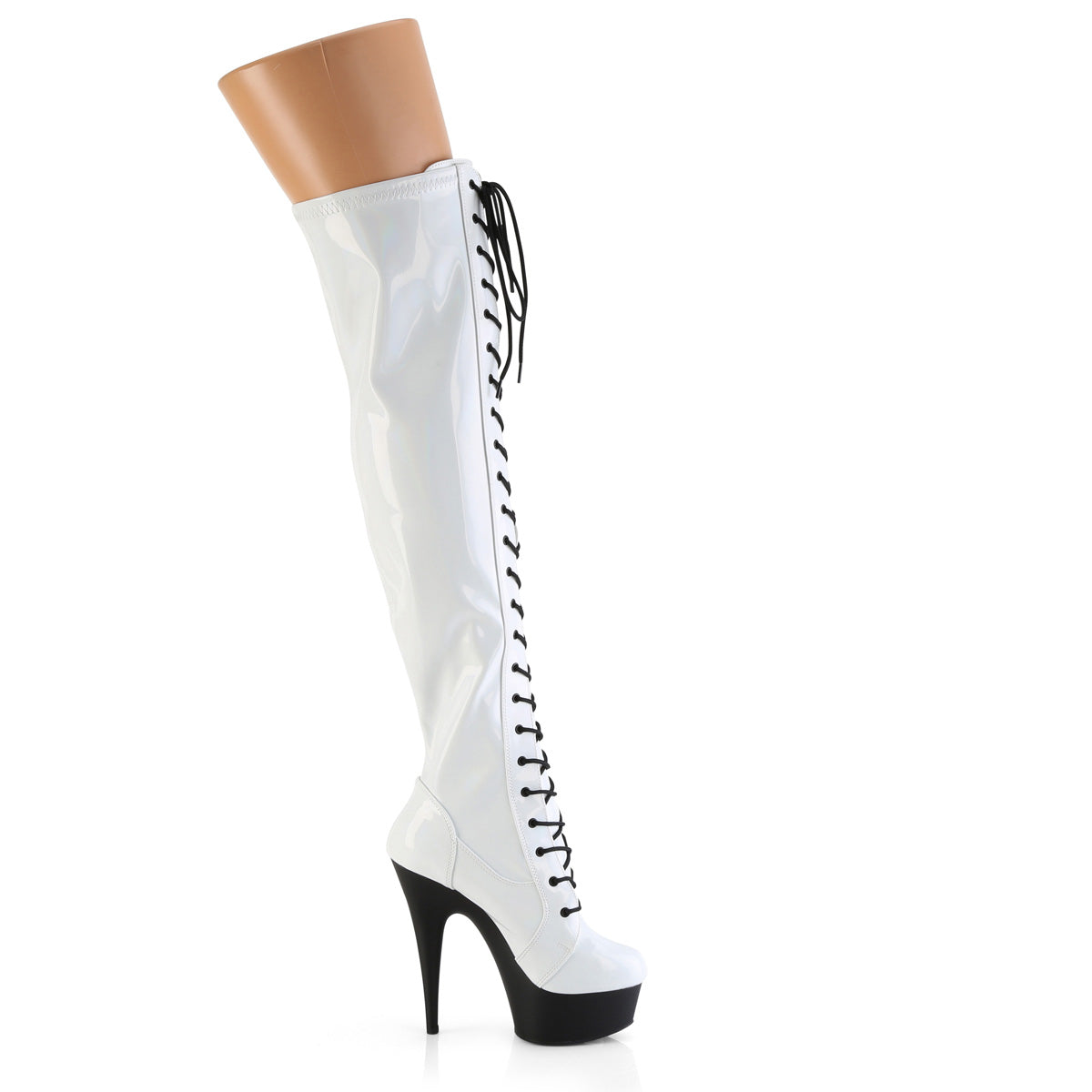 Pleaser   DELIGHT-3029 WHT Str Holograma Pat/BLK Matte