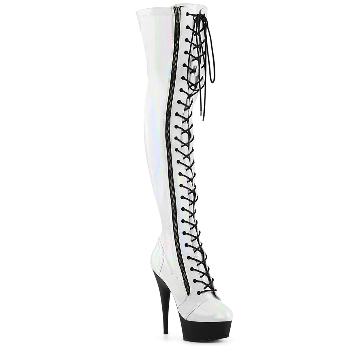 Pleaser   DELIGHT-3029 WHT Str Holograma Pat/BLK Matte