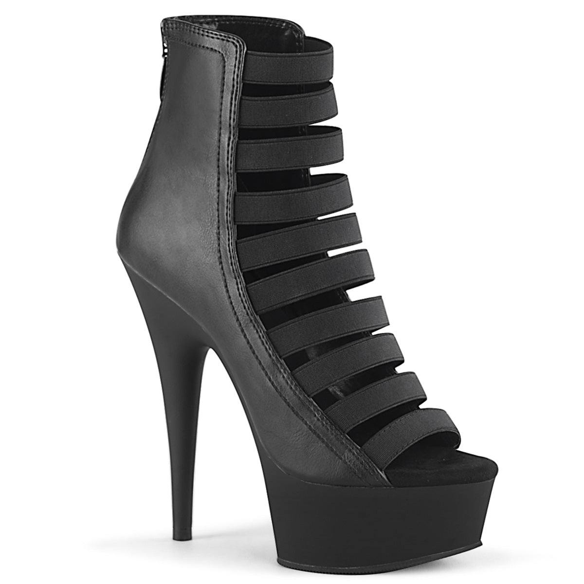 Pleaser Botas de tobillo para mujer DELIGHT-600-13 BLK BLK ELASTS-BLK Faux Cuero / BLK MA