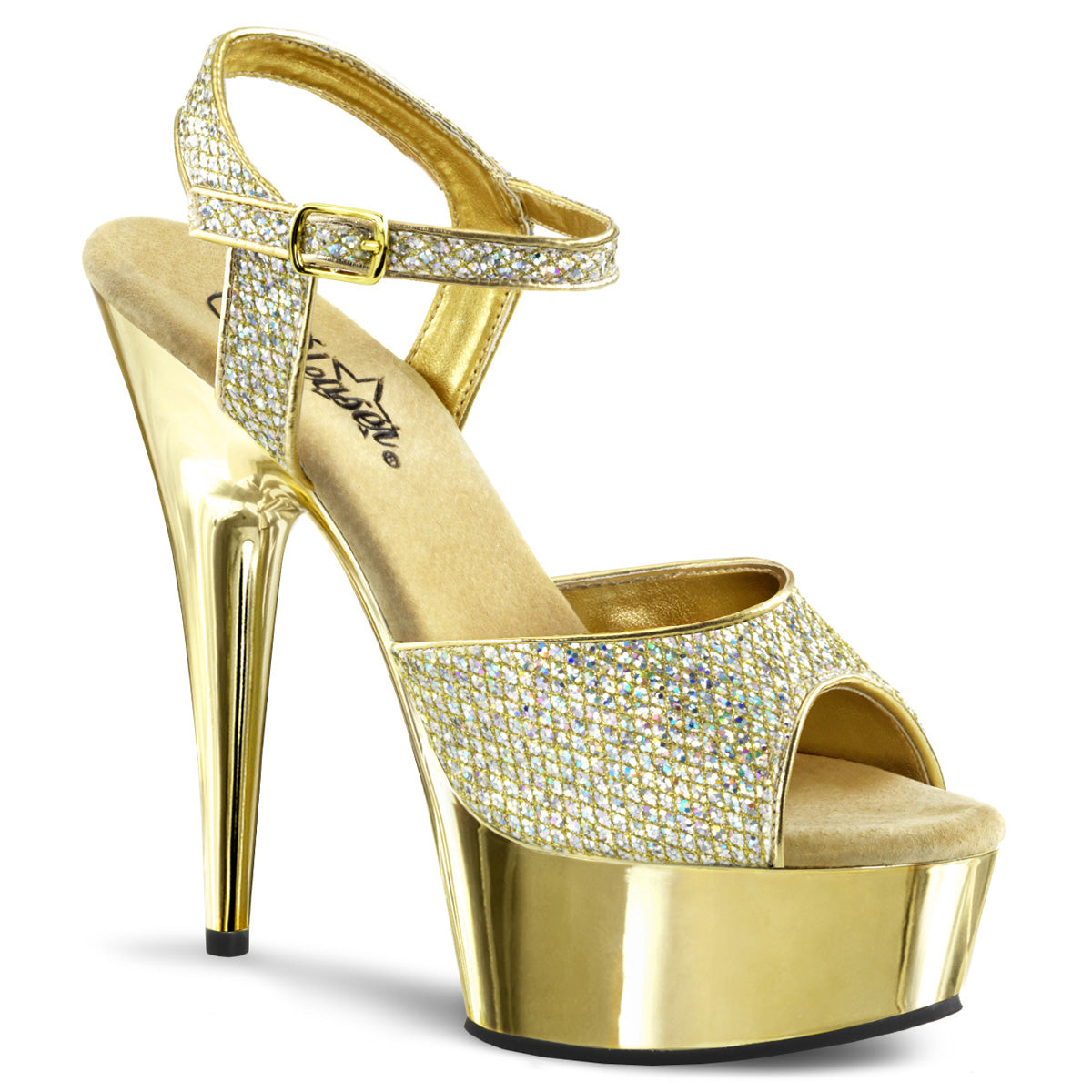 Pleaser Sandalias para mujer DELIGHT-609g Gold Multi Gltr / Gold Chrome