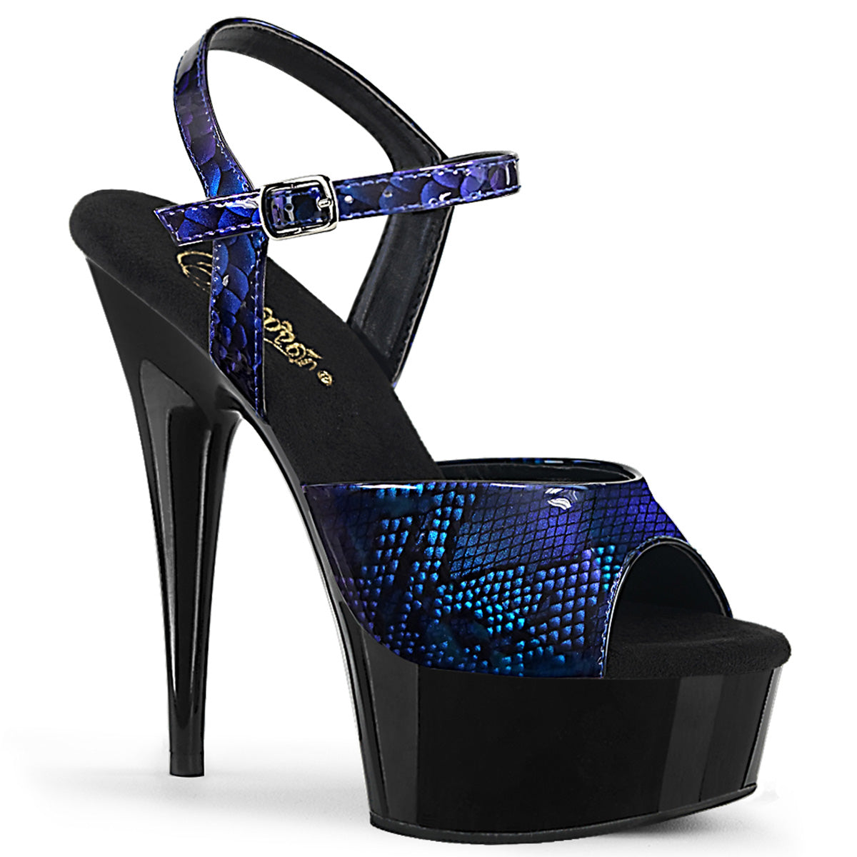 Pleaser Womens Sandals DELIGHT-609SP Royal Blue Snake Pat/Blk