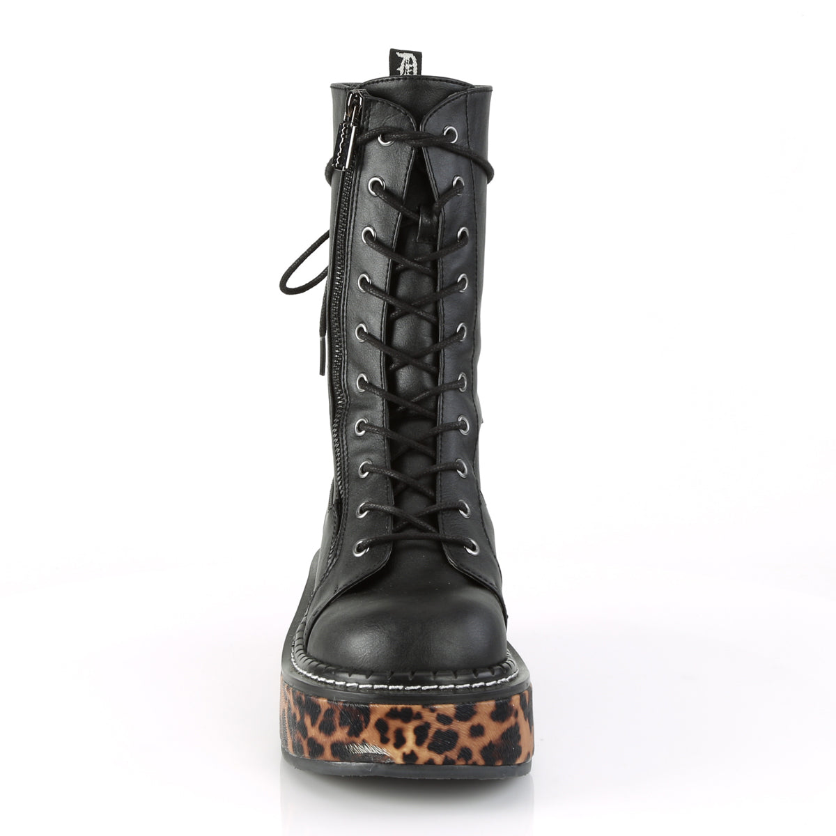 DemoniaCult Botas de mujer EMILY-350 BLK-Leopard impreso cuero vegano