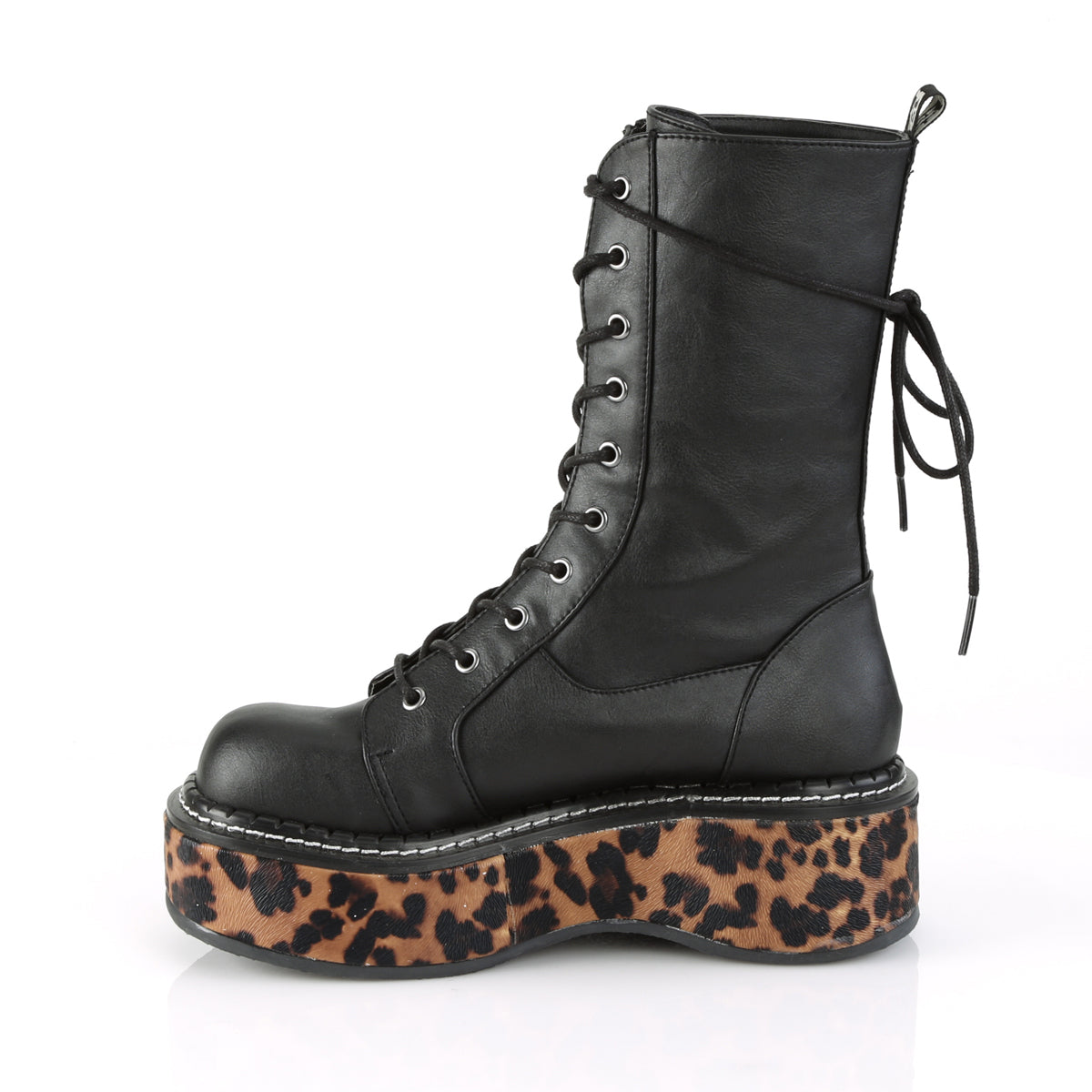 DemoniaCult Botas de mujer EMILY-350 BLK-Leopard impreso cuero vegano