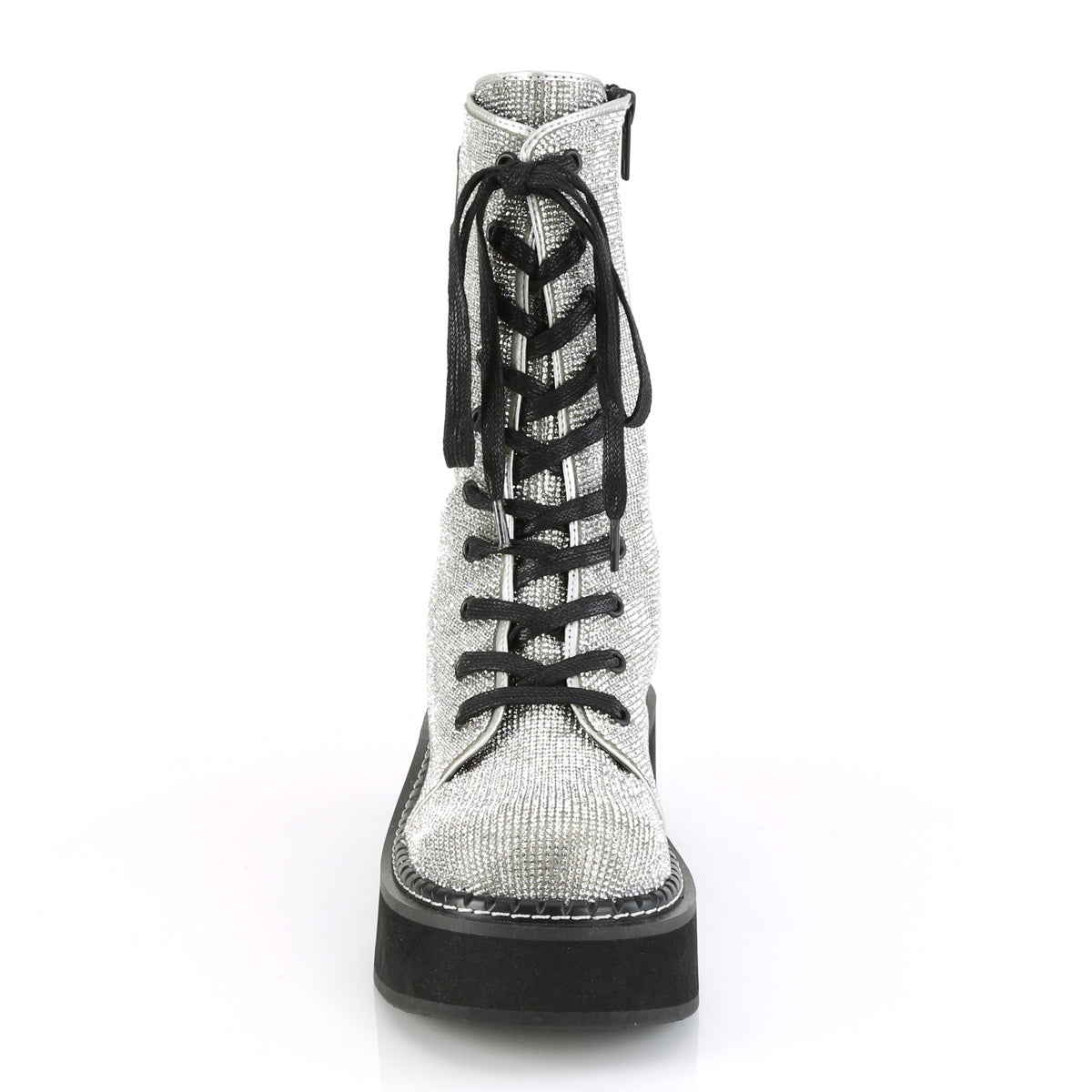 DemoniaCult Botas de mujer EMILY-362 plateado cuero vegano-rhinestone