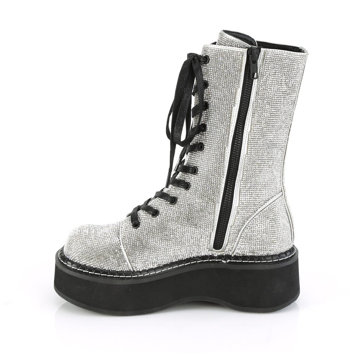 DemoniaCult Botas de mujer EMILY-362 plateado cuero vegano-rhinestone