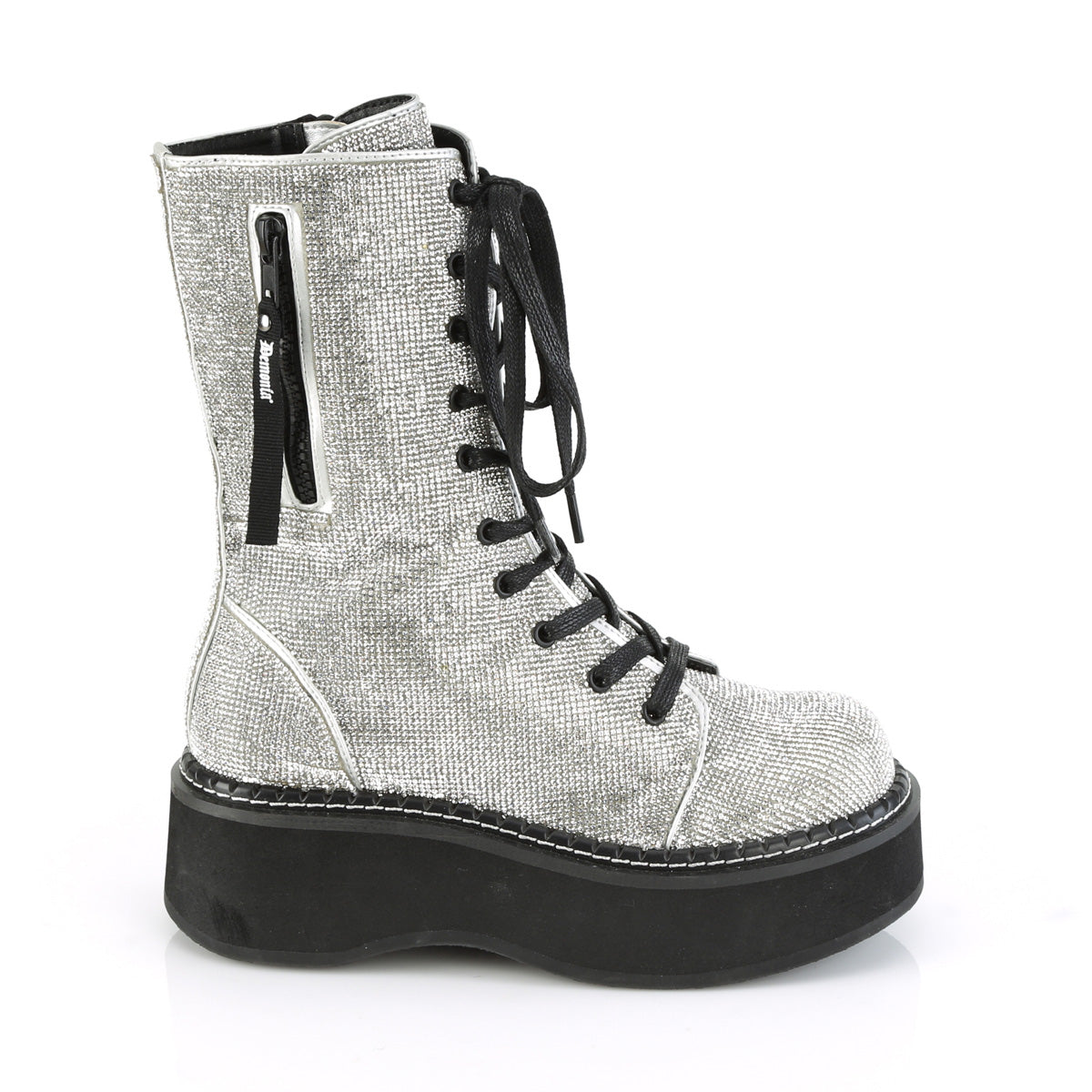 DemoniaCult Botas de mujer EMILY-362 plateado cuero vegano-rhinestone