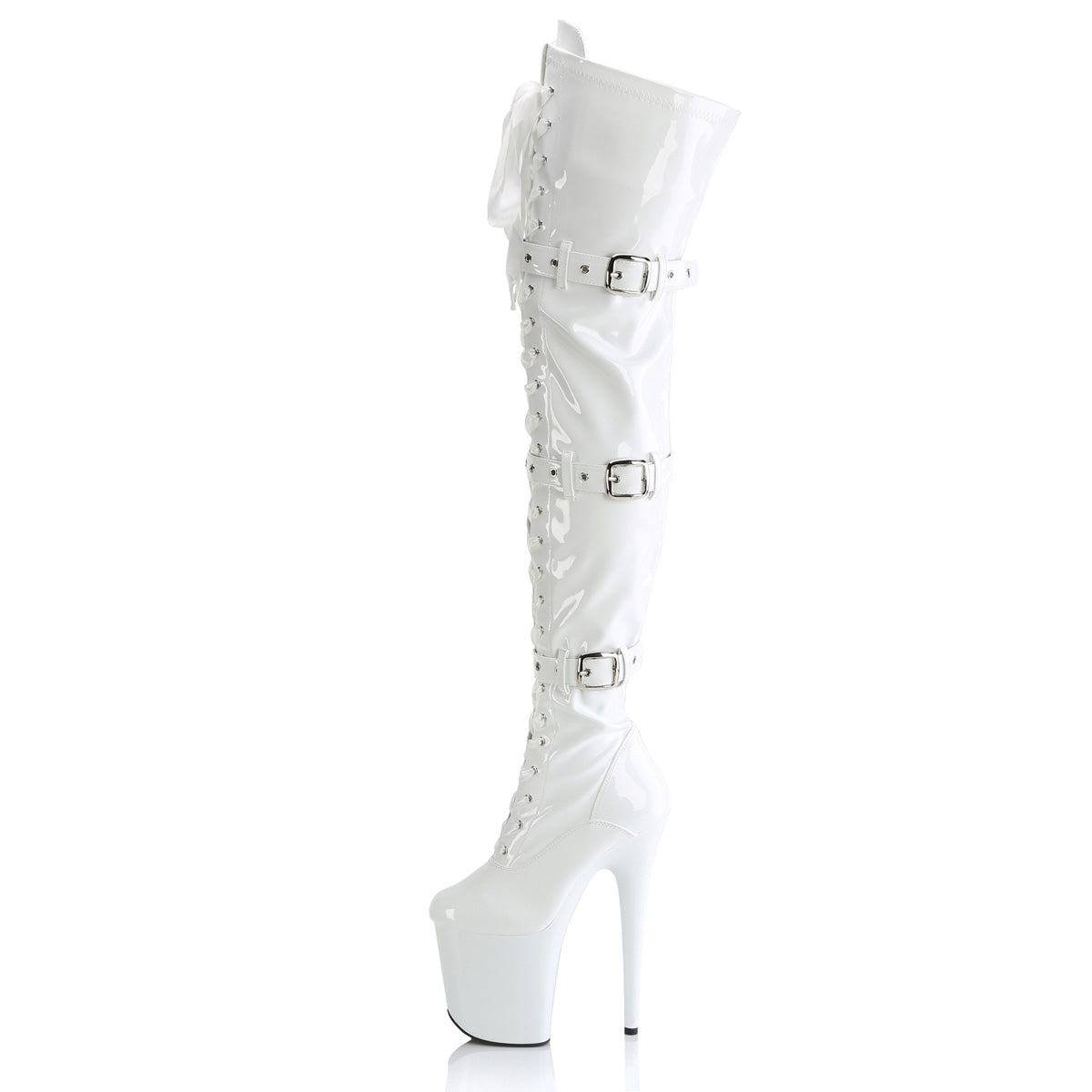 Pleaser   FLAMINGO-3028 Wht Str. Pat/Wht