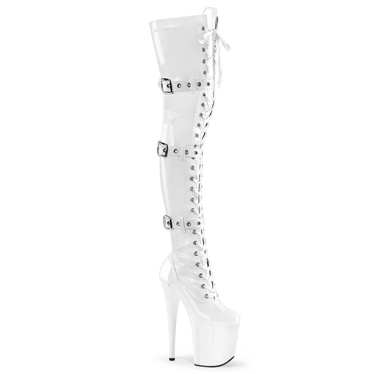 Pleaser   FLAMINGO-3028 Wht Str. Pat/Wht