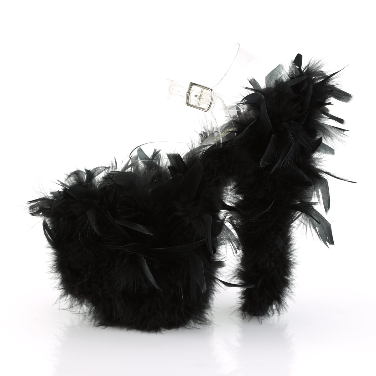 Pleaser Womens Sandals FLAMINGO-808F Clr/Blk Marabou Feather