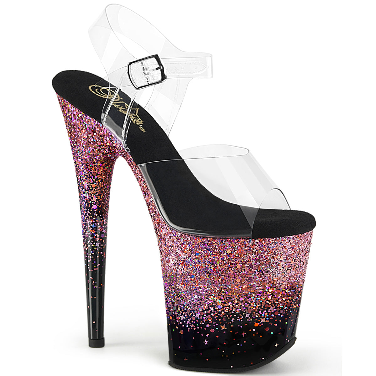 Pleaser   FLAMINGO-808SS CLR/BLK-PINK Multi Glitter