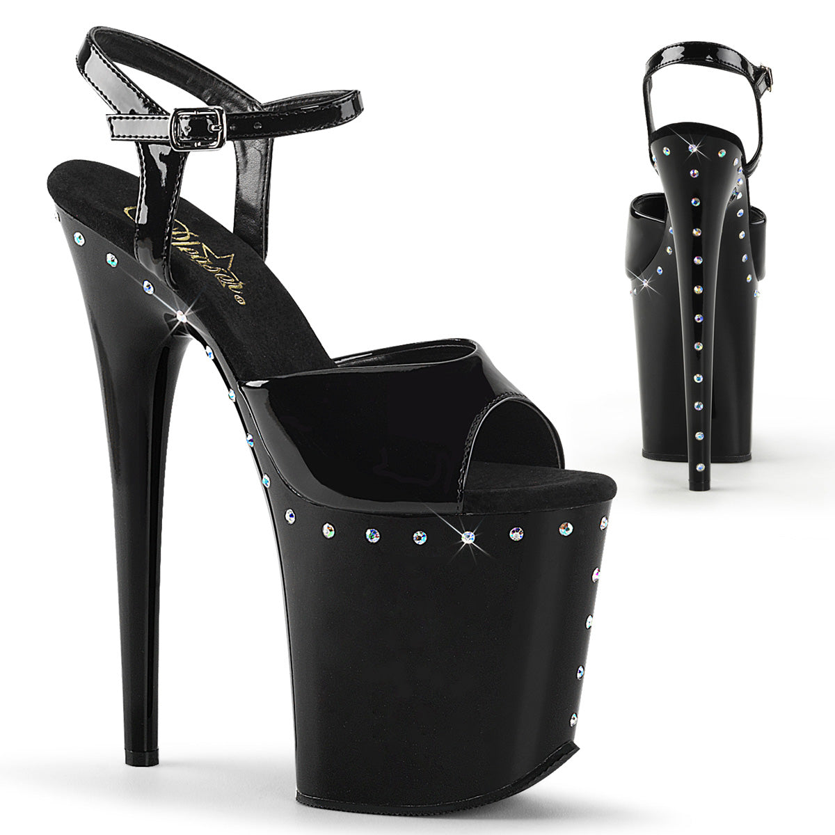 Pleaser Sandalias para mujer FLAMINGO-809ABLS BLK PAT / BLK