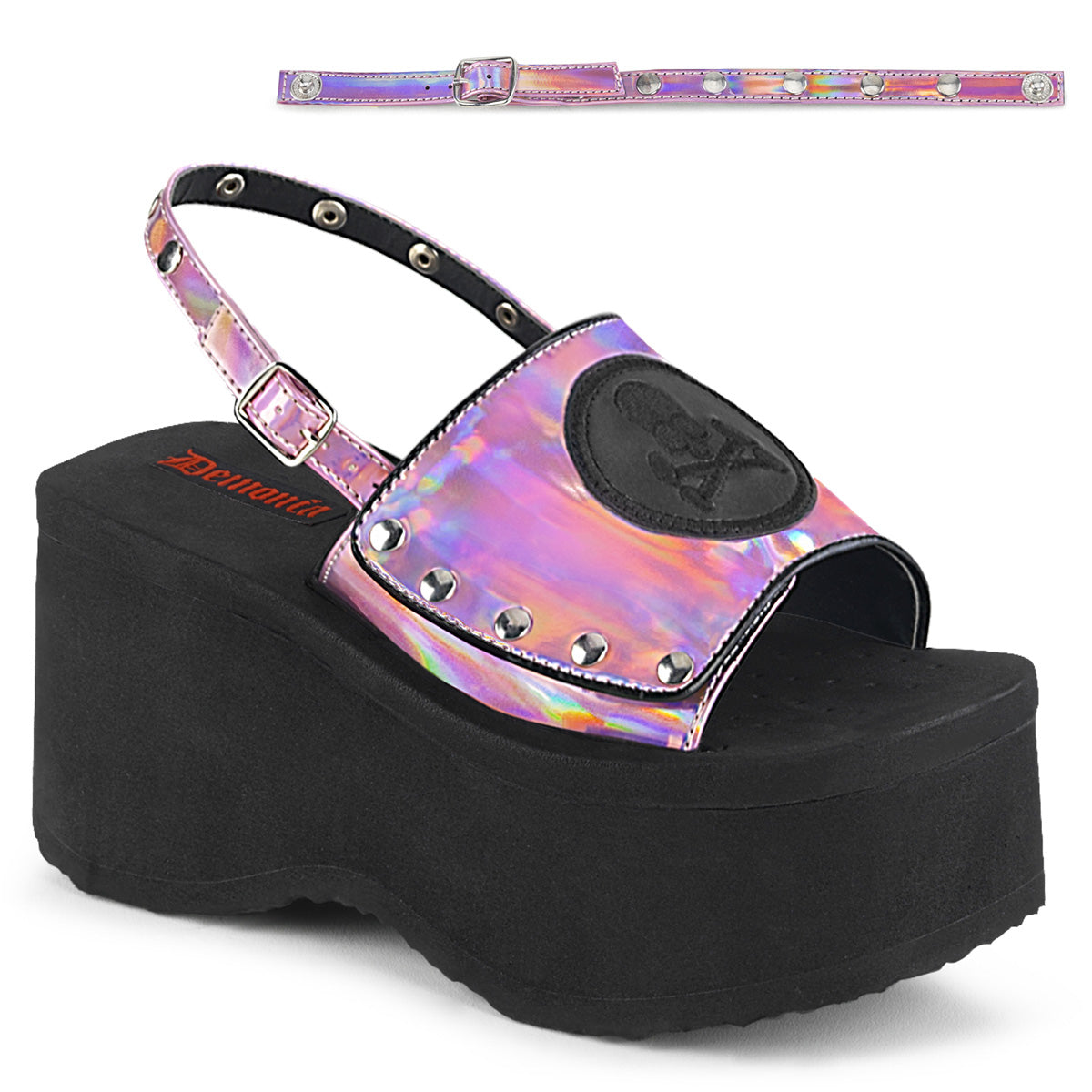 DemoniaCult Womens Sandals FUNN-32 Pink Hologram