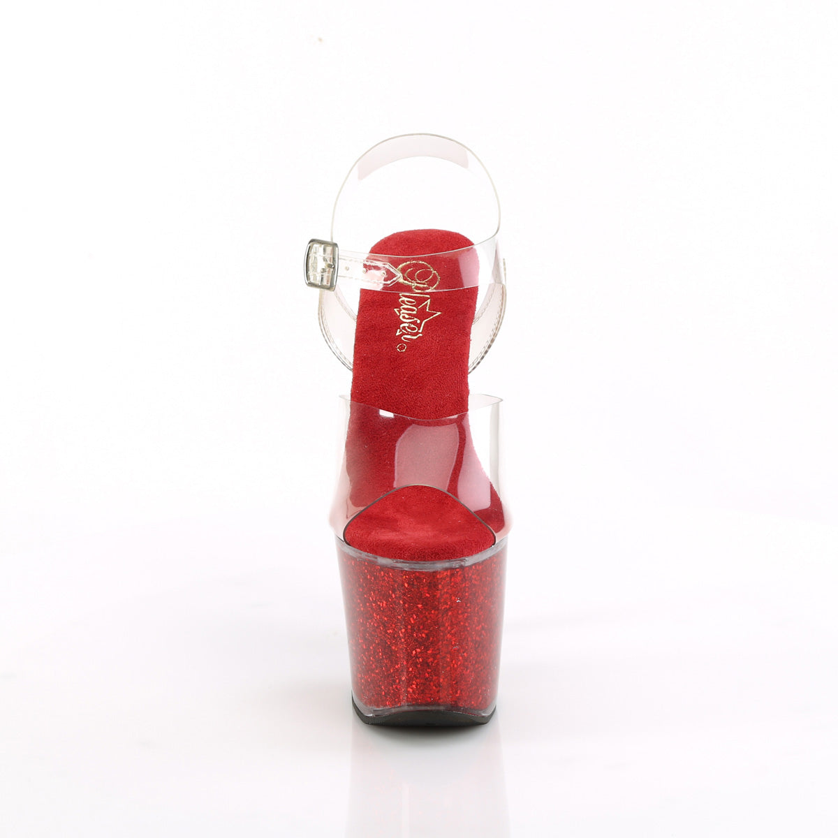 Pleaser   LOVESICK-708SG Clr/Red Iridescent Glitters