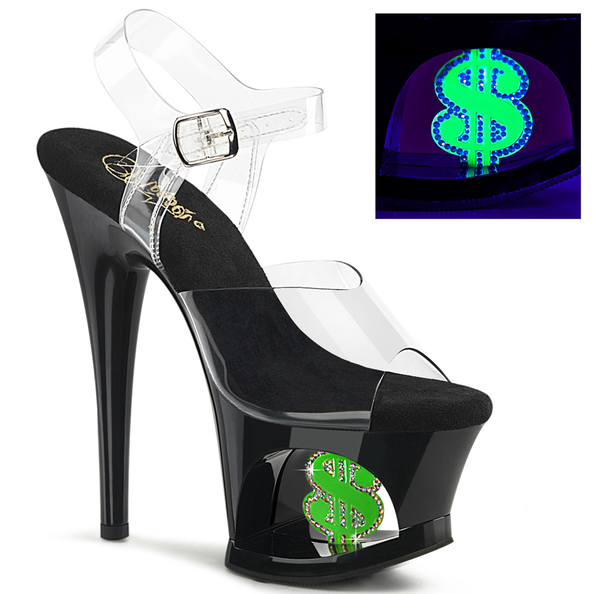 Pleaser   MOON-708USD Clr/Blk-Neon Green