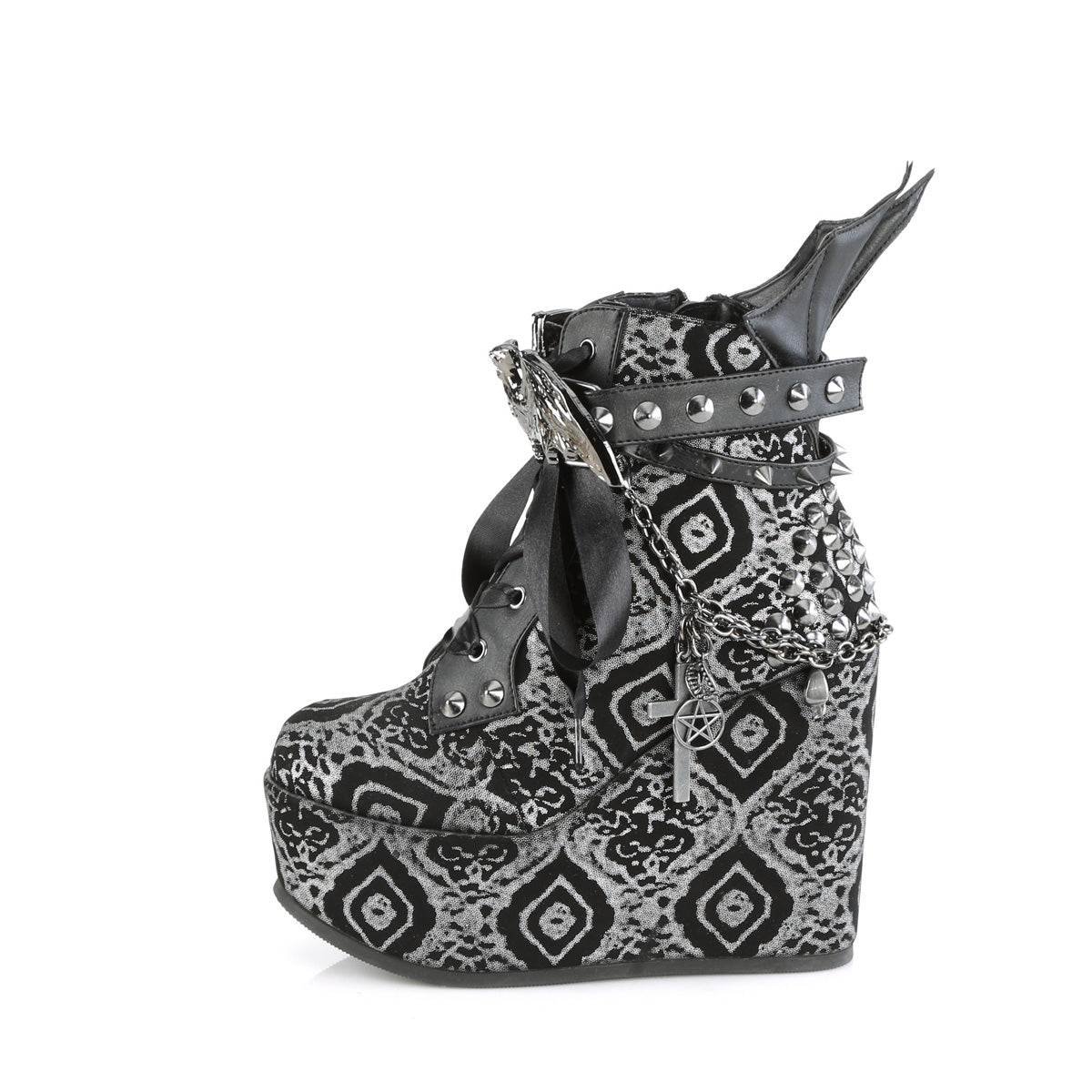 DemoniaCult  Botines POISON-107 BLK Silver Faux Nubuck Leather