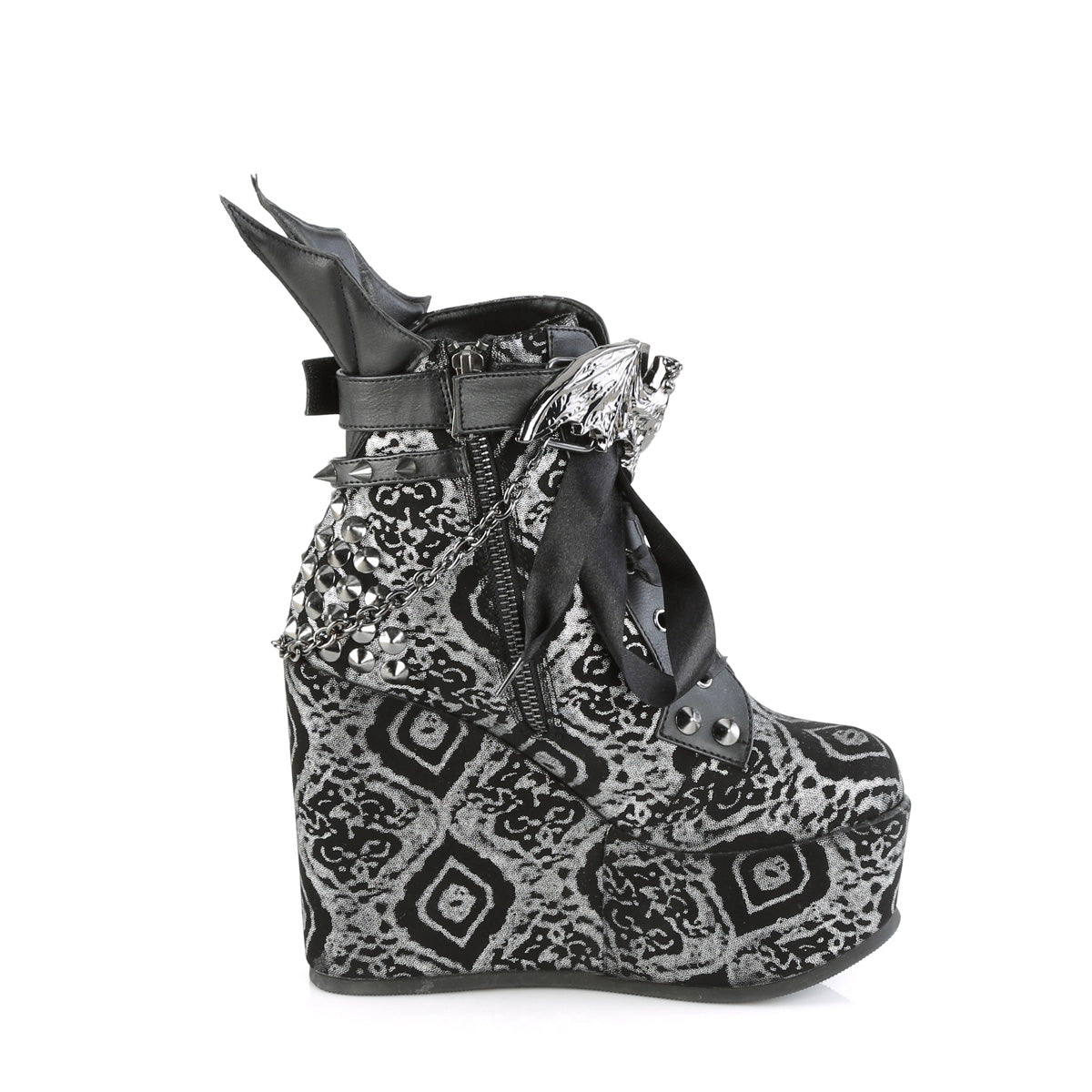 DemoniaCult  Botines POISON-107 BLK Silver Faux Nubuck Leather