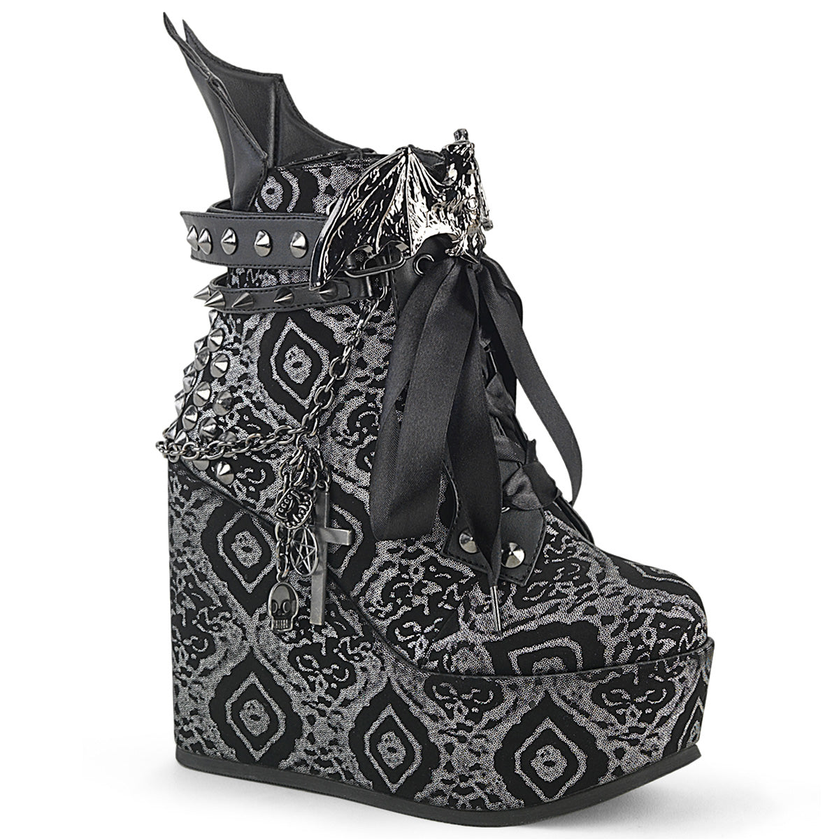 DemoniaCult  Botines POISON-107 BLK Silver Faux Nubuck Leather