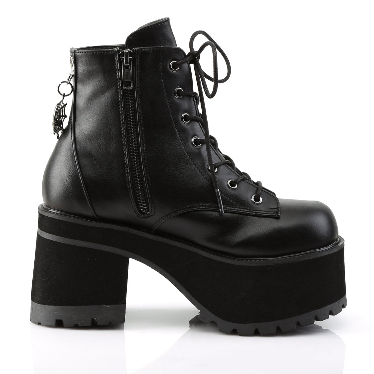 DemoniaCult Botas de tobillo para mujeres RANGER-105 cuero vegano blk