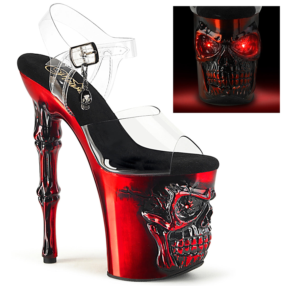 Pleaser  Sandalias RAPTURE-808-lt CLR/Satin Red Chrome