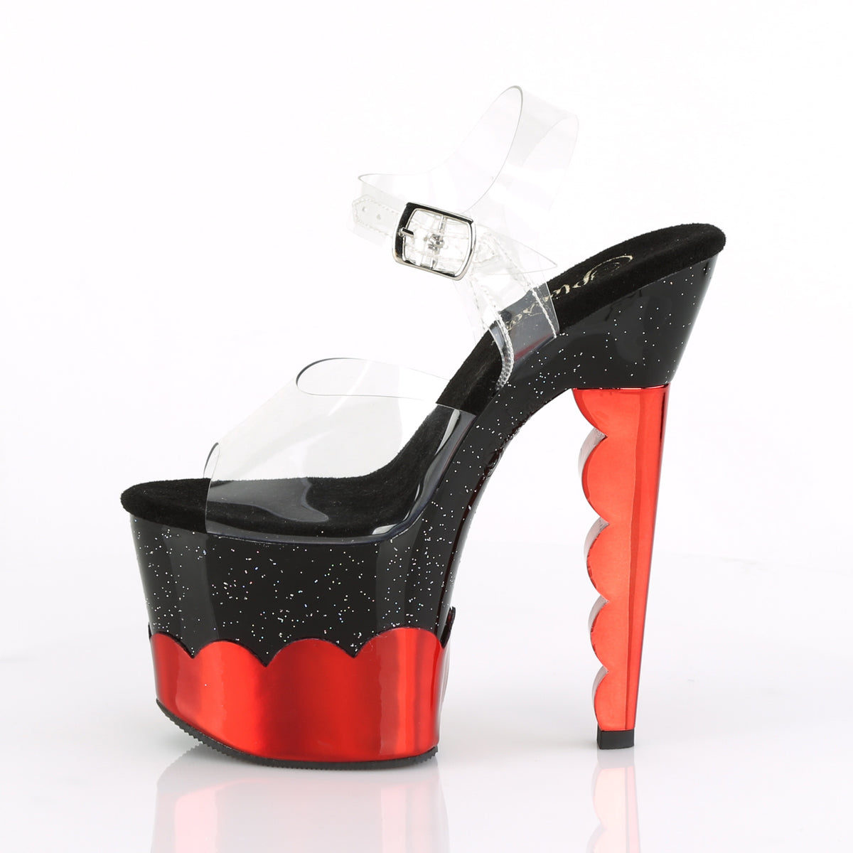 Pleaser Sandalias para mujer SCALLOP-708-2HGM CLR / Blk-Red Hologram