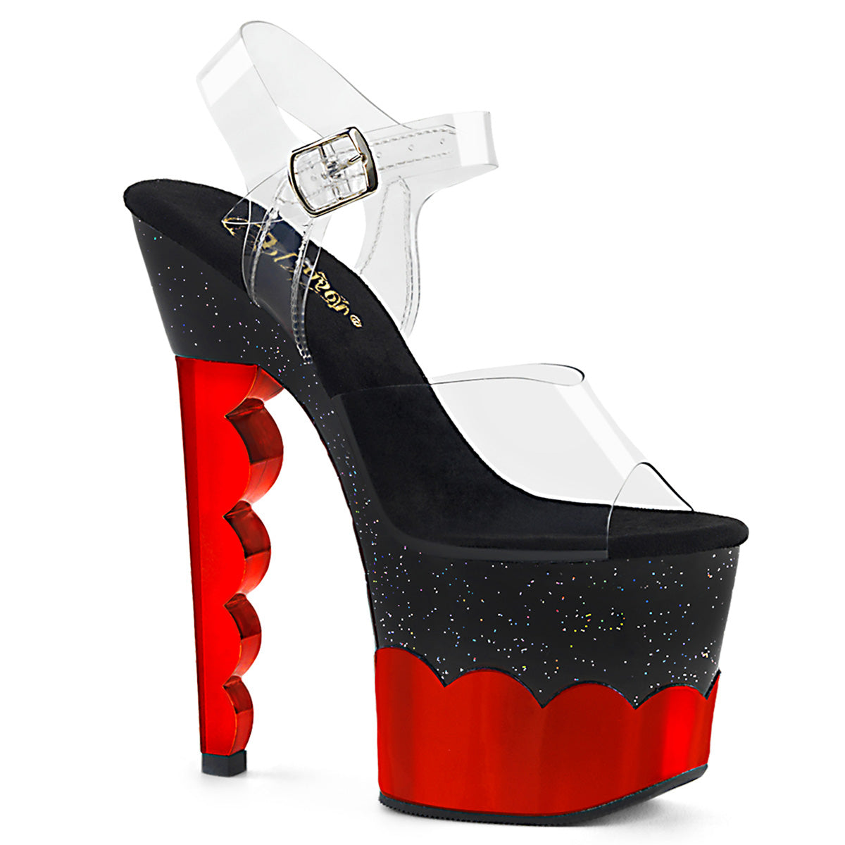 Pleaser Sandalias para mujer SCALLOP-708-2HGM CLR / Blk-Red Hologram