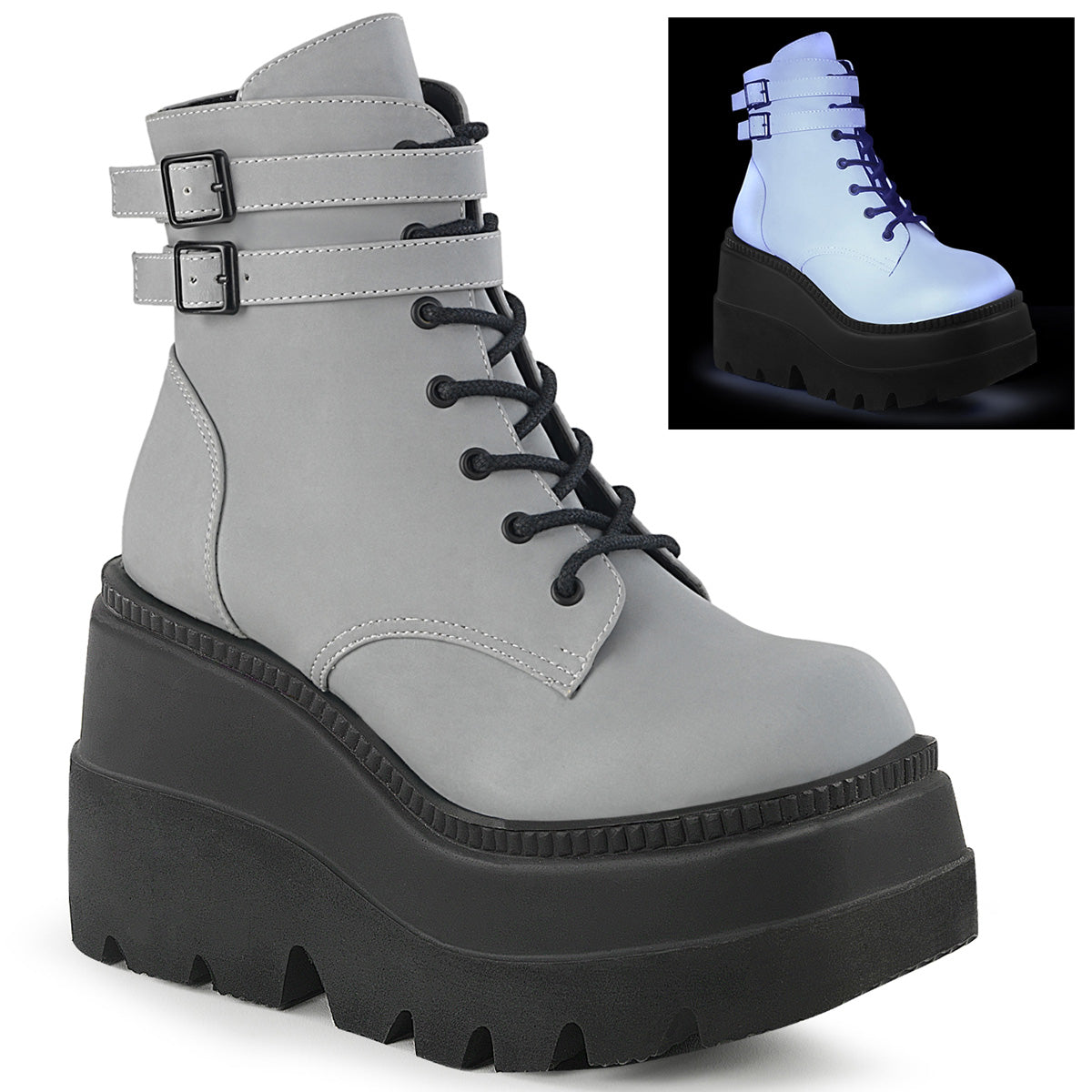 DemoniaCult Womens Ankle Boots SHAKER-52 Grey Reflective