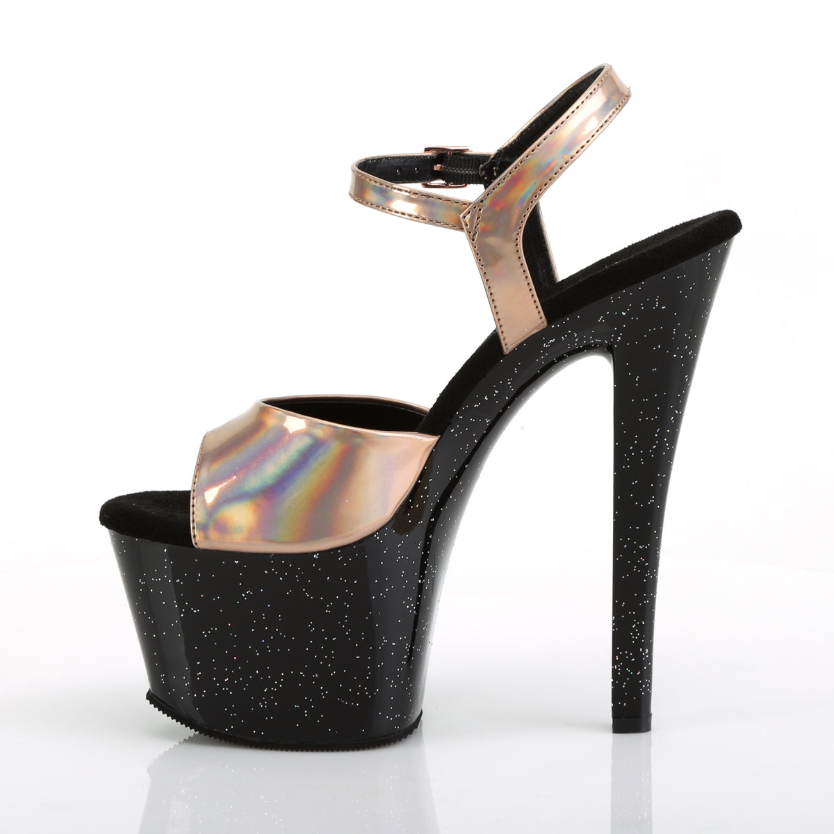 Pleaser Womens Sandals SKY-309HG Rose Gold Hologram/Blk