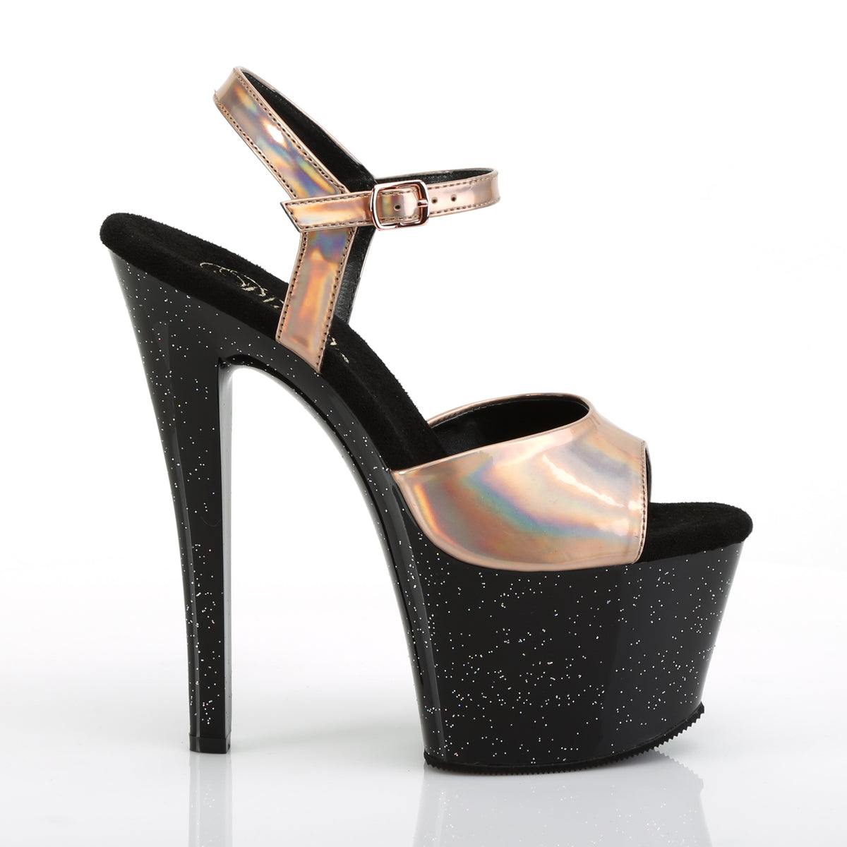 Pleaser Womens Sandals SKY-309HG Rose Gold Hologram/Blk