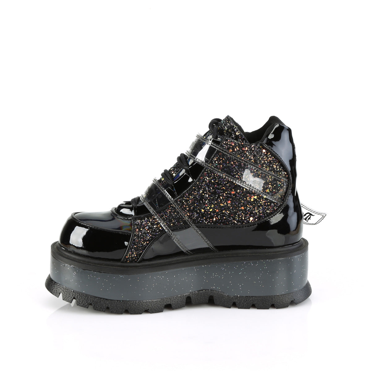 DemoniaCult  Ankle Boots SLACKER-50 Blk Patent-Blk Multi Glitter