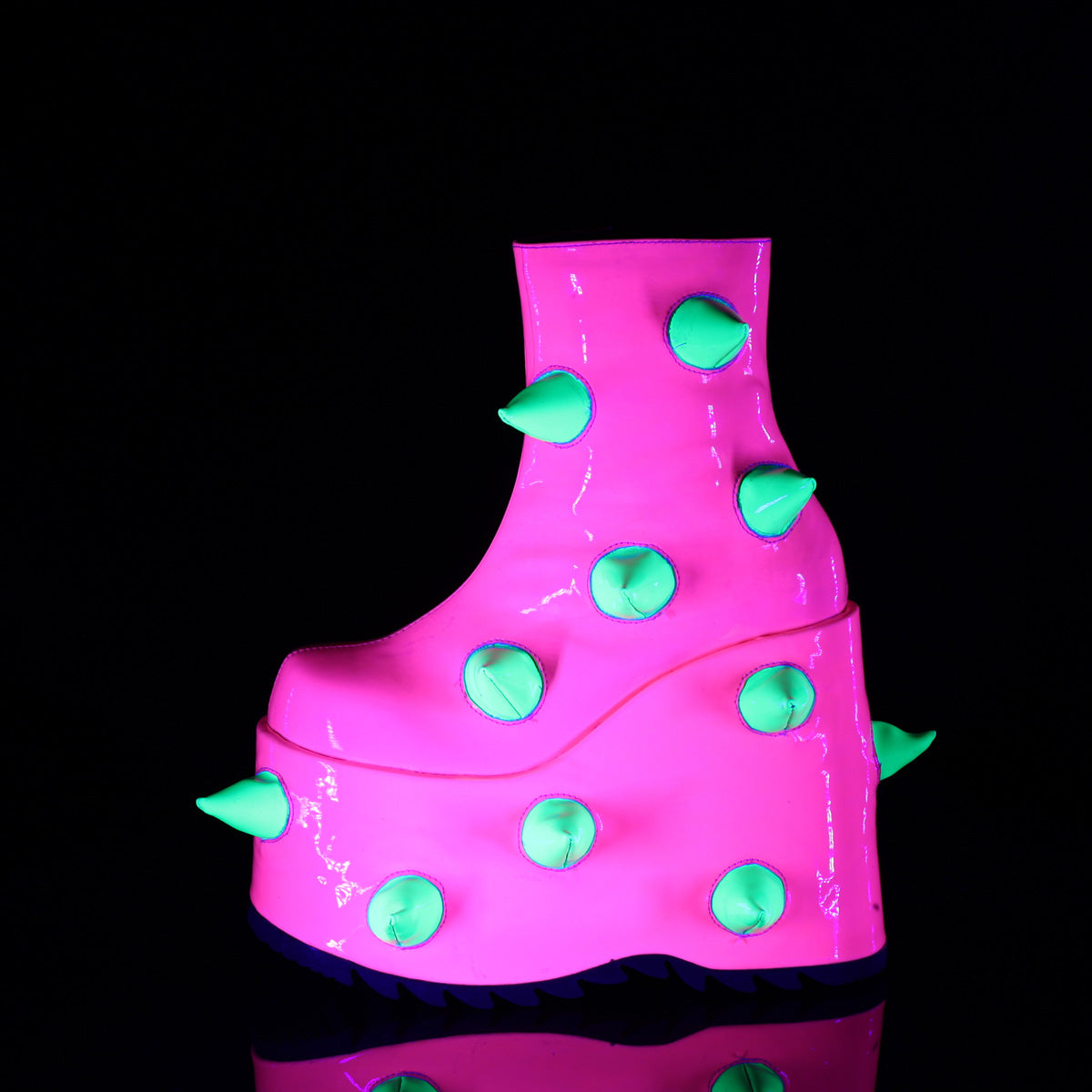 DemoniaCult  Ankle Boots SLAY-77 UV Neon Pink-Neon Green