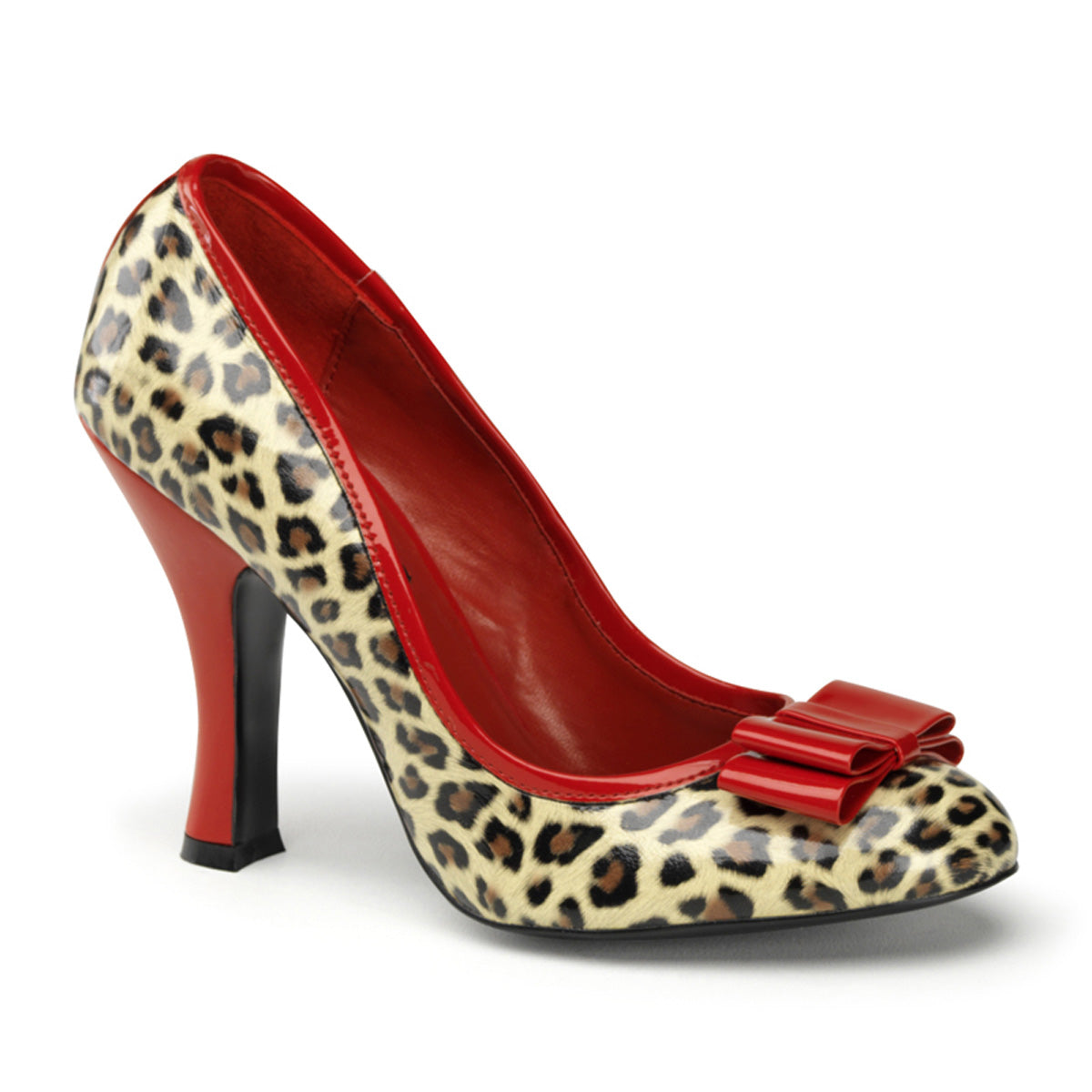 Pin Up Couture Womens Pumps SMITTEN-01 Tan Pu-Red Pat (Cheetah Print)