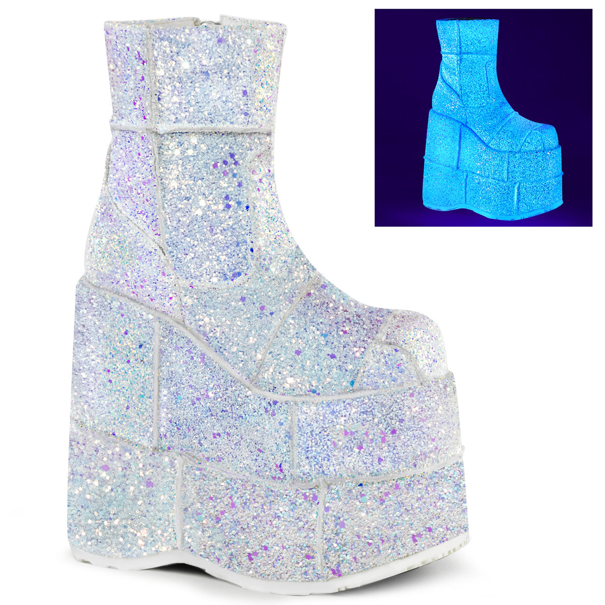 DemoniaCult Botas para hombre STACK-201G WHT Multi Glitter