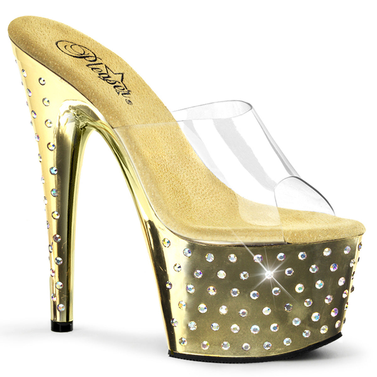 Pleaser Womens Sandals STARDUST-701 Clr/Gold Chrome