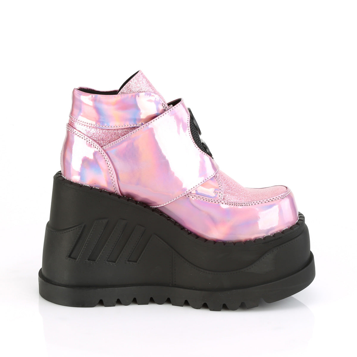 DemoniaCult Botas de tobillo para mujeres STOMP-15 Holograma rosa de holograma