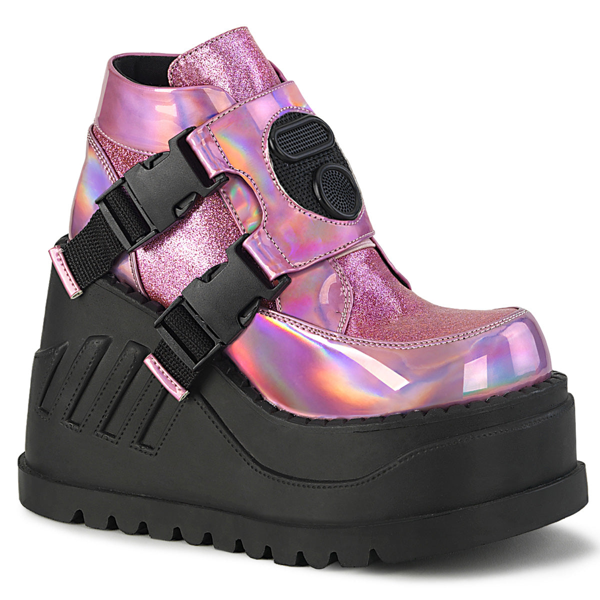 DemoniaCult Botas de tobillo para mujeres STOMP-15 Holograma rosa de holograma