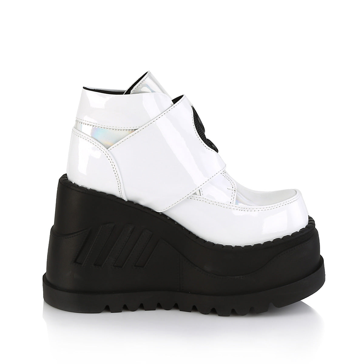 DemoniaCult Womens Ankle Boots STOMP-15 Wht Patent-Multi