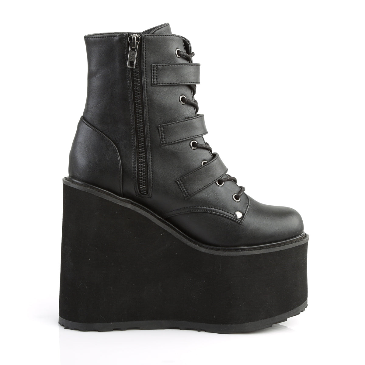 DemoniaCult Womens Ankle Boots SWING-103 Blk Vegan Leather