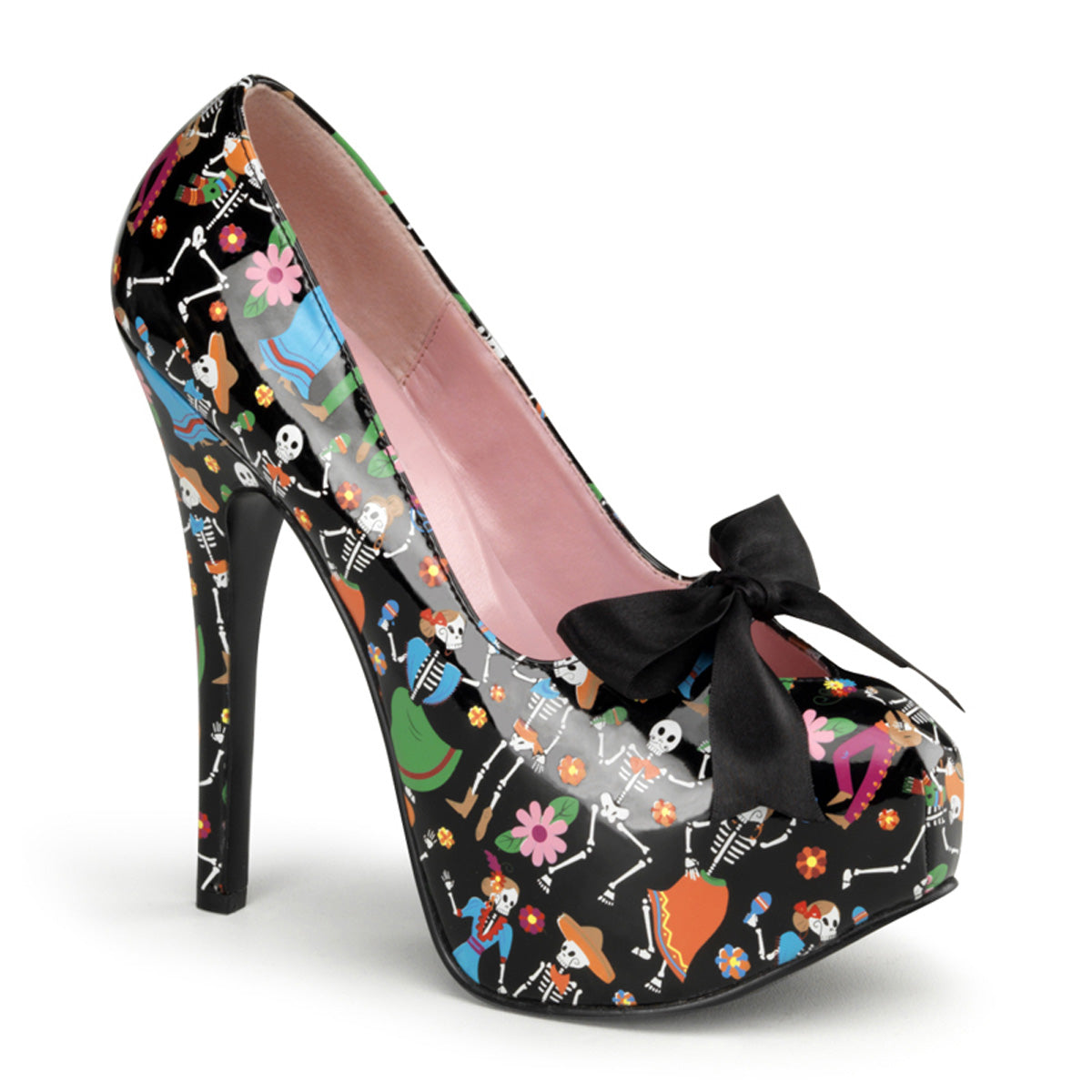 Pin Up Couture Womens Pumps TEEZE-12-4 Blk Pat (Muertos Print)