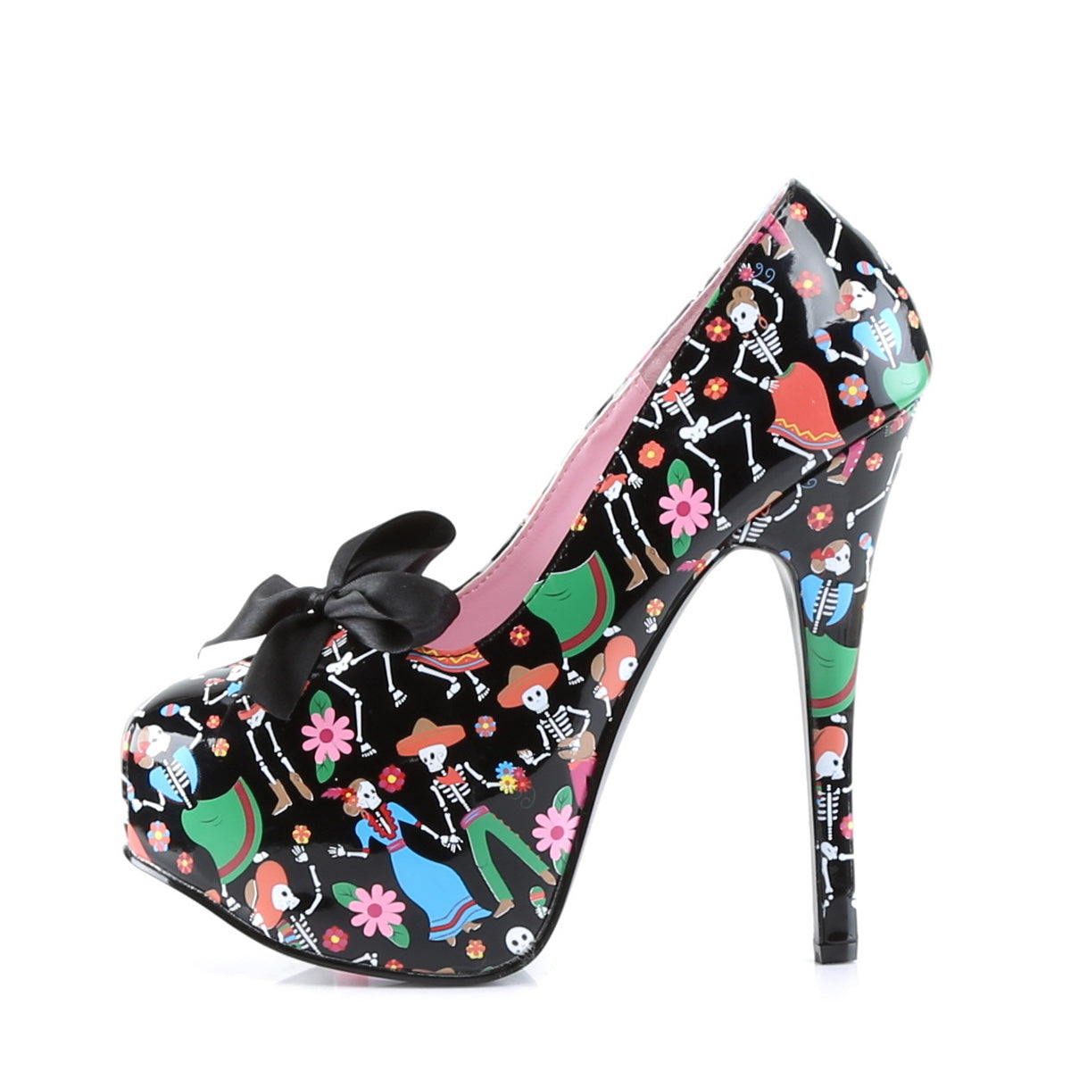 Pin Up Couture Womens Pumps TEEZE-12-4 Blk Pat (Muertos Print)