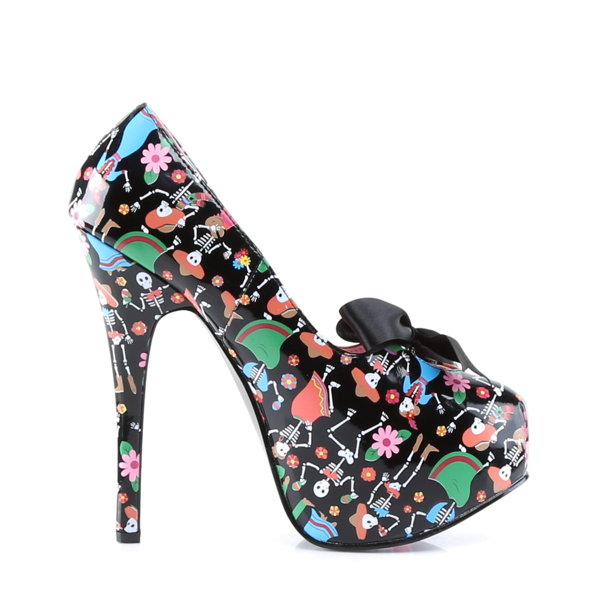 Pin Up Couture Womens Pumps TEEZE-12-4 Blk Pat (Muertos Print)