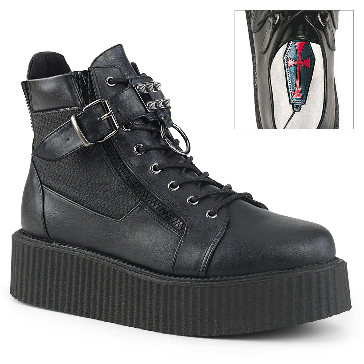 DemoniaCult Zapato bajo para hombre V-CREEPER-566 BLK de cuero vegano